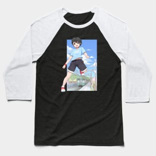 Anime boy running in Train Station Baseball T-Shirt